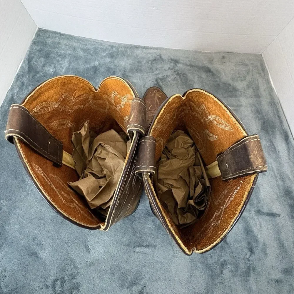 Vintage Frye Western Cowboy Boots Brown Leather USA Made Size 9M Distressed - Picture 11 of 15